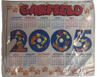 Vintage Garfield 2005 kalender muismat, nieuw en verzegeld, retro Y2K kantoordecoratie Odie