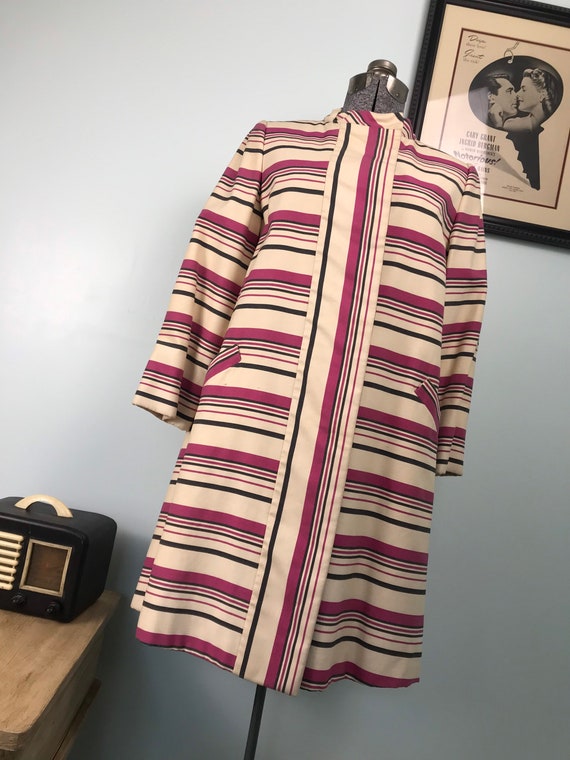 1950s Vintage Pink Striped Swing Coat by “The Bos… - image 1