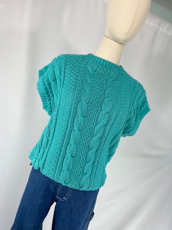 1980s Vintage Green Cable Knit Sweater Vest Medium