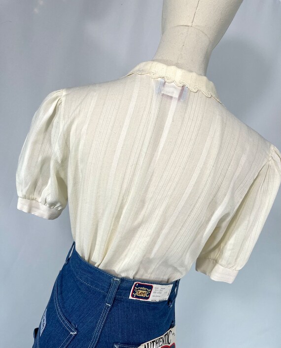 1970s Vintage Short Sleeve Blouse with Lace  Coll… - image 6