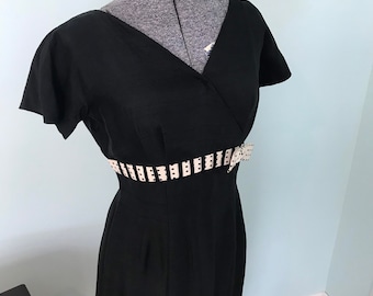 1950s True Vintage Handmade Black Wiggle Dress/ Retro MCM Dress