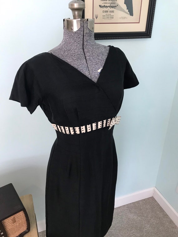 1950s True Vintage Handmade Black Wiggle Dress/ R… - image 1