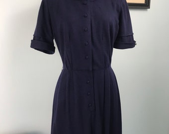 1950s Vintage Blue Wool Dress / 50s Retro Wiggle Secretary