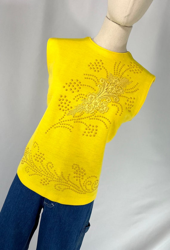 1970s Vintage Yellow Embroidered Shirt/ Mod Yellow