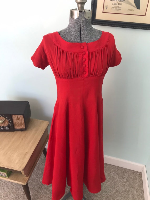 1960s Vintage Rockabilly Party Dress, Retro Red Dr
