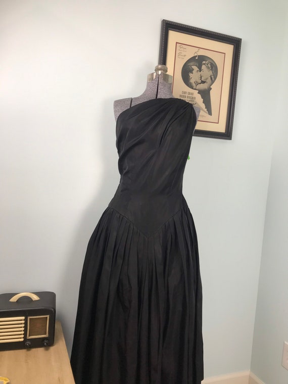 1960s Vintage Black Asymmetric Dress Retro Prom