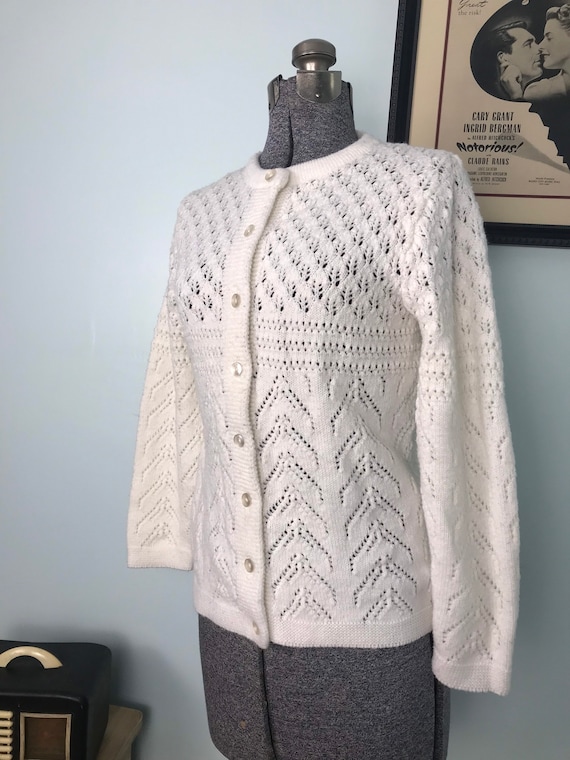 1960s Vintage White Knit Cardigan by Wintuk - image 1