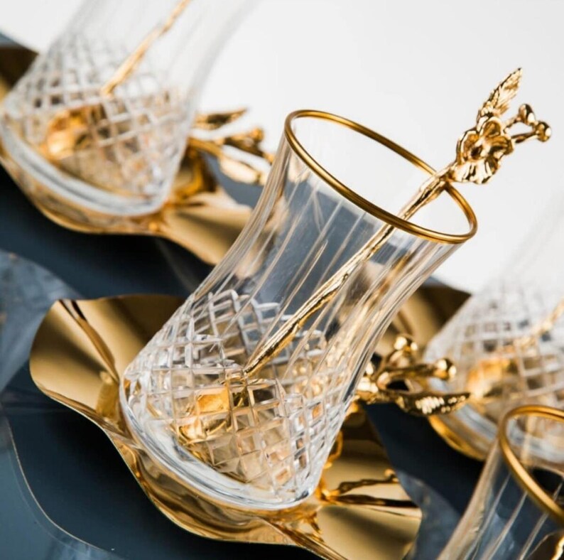 18 Piece Gold Color Special Tea Set Set, Gift for Mothers, Special Gift ...