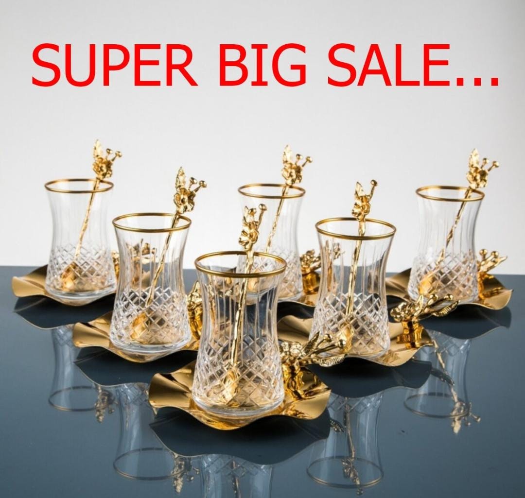 18 Piece Gold Color Special Tea Set Set, Gift for Mothers, Special Gift ...