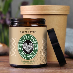 Vatertag Geschenk | Kaffee Duftkerze mit Papa Motiv | Handgemacht aus Sojawachs | In Geschenkbox | Bester Papa Geschenk Idee | Kaffee