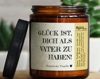 GLÜCKLICHT Duftkerze mit Spruch für Papa | Handgemacht aus Sojawachs | In Geschenkbox | Nachhaltiges Geburtstagsgeschenk | Geschenkidee Gebu