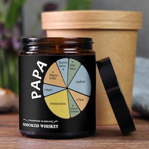 Vatertag Geschenk | Männer Duftkerze mit Papa Motiv | Handgemacht aus Sojawachs | In Geschenkbox | Bester Papa Geschenk Idee | Whiskey