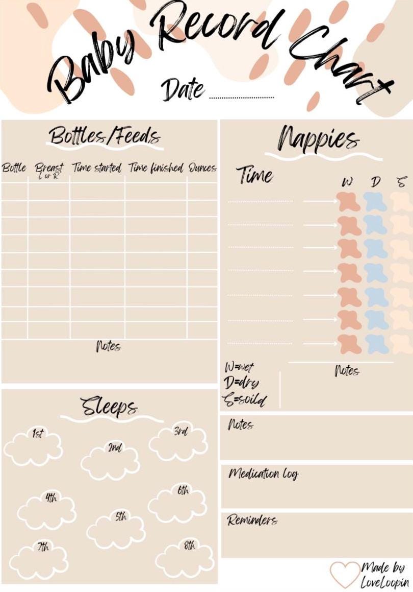 Newborn Baby Record Chart-printable - Etsy