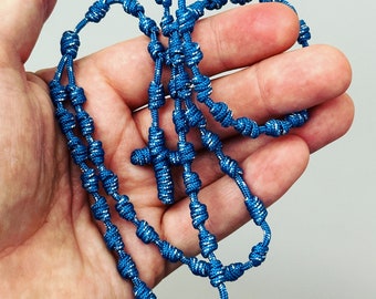 Paracord Rosary - Knotted Blue 2mm Braid