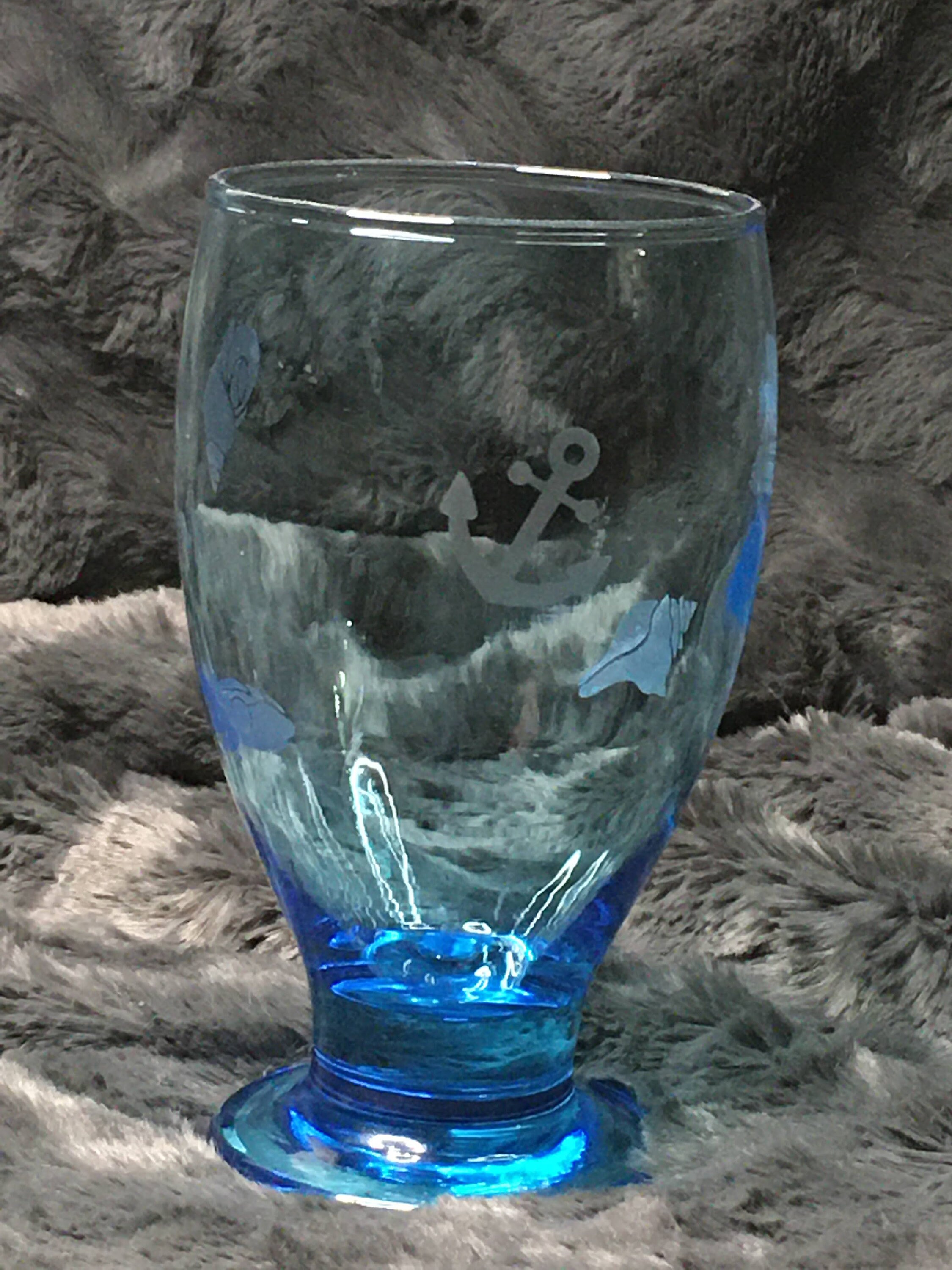 Small Blue Etched Goblet Glass Marine Etching Navy Etching Etsy