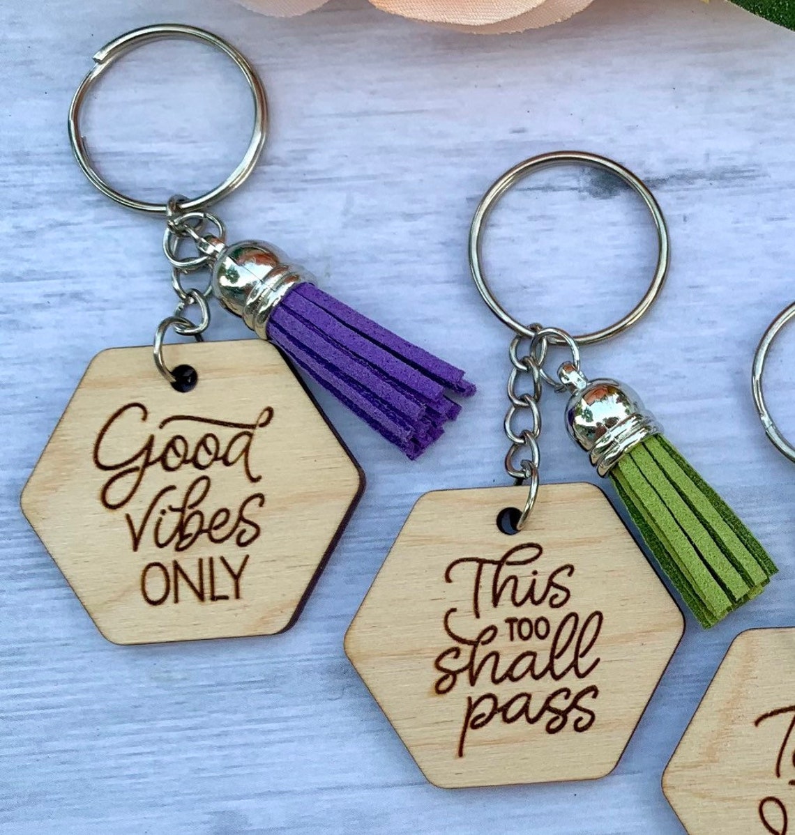Inspirational Quote Wood Keychains With Tassels Etsy