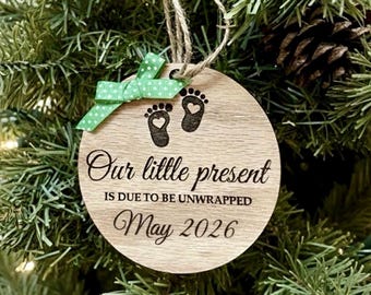 Our Little Present Christmas Ornament Laser File SVG | Baby Announcement Template | Glowforge File | Digital Download | Cut & Engrave