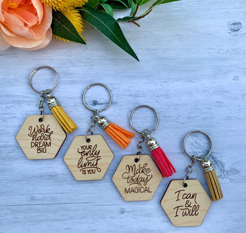 Inspirational Quote Wood Keychains With Tassels Etsy