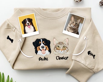 Custom Pet Embroidered Crewneck Sweatshirt,Personalized with Your Pet's Photo,Gift For Her