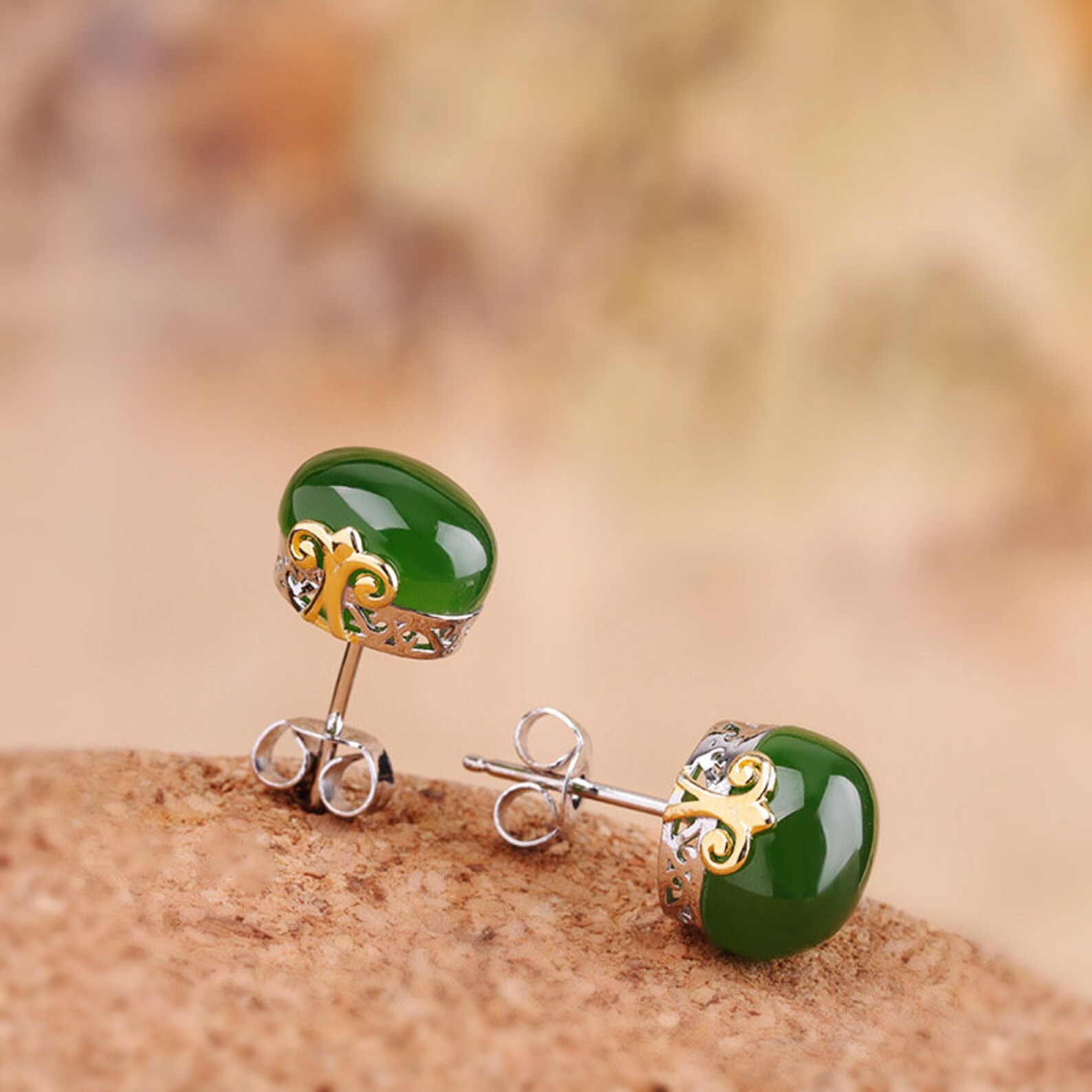 Hetian jade studsCute jade earringsGreen jade earringsTiny Etsy