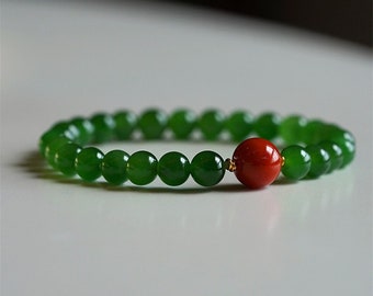Gold jade bracelet,Round Bead bracelets,Green Jade ,8mm beads bracelets,Natural Hetian jade,14K gold bracelet,Luck jade bracelet