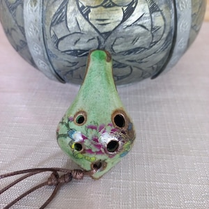 Ceramic Ocarina with Lotus Flower Design