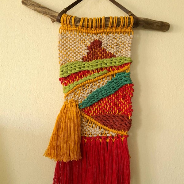 Weaving wall hanging, landscape woven wall tapestry, cotton rope weaving, leather hanger, wall art, housewarming gifts, gift for mom