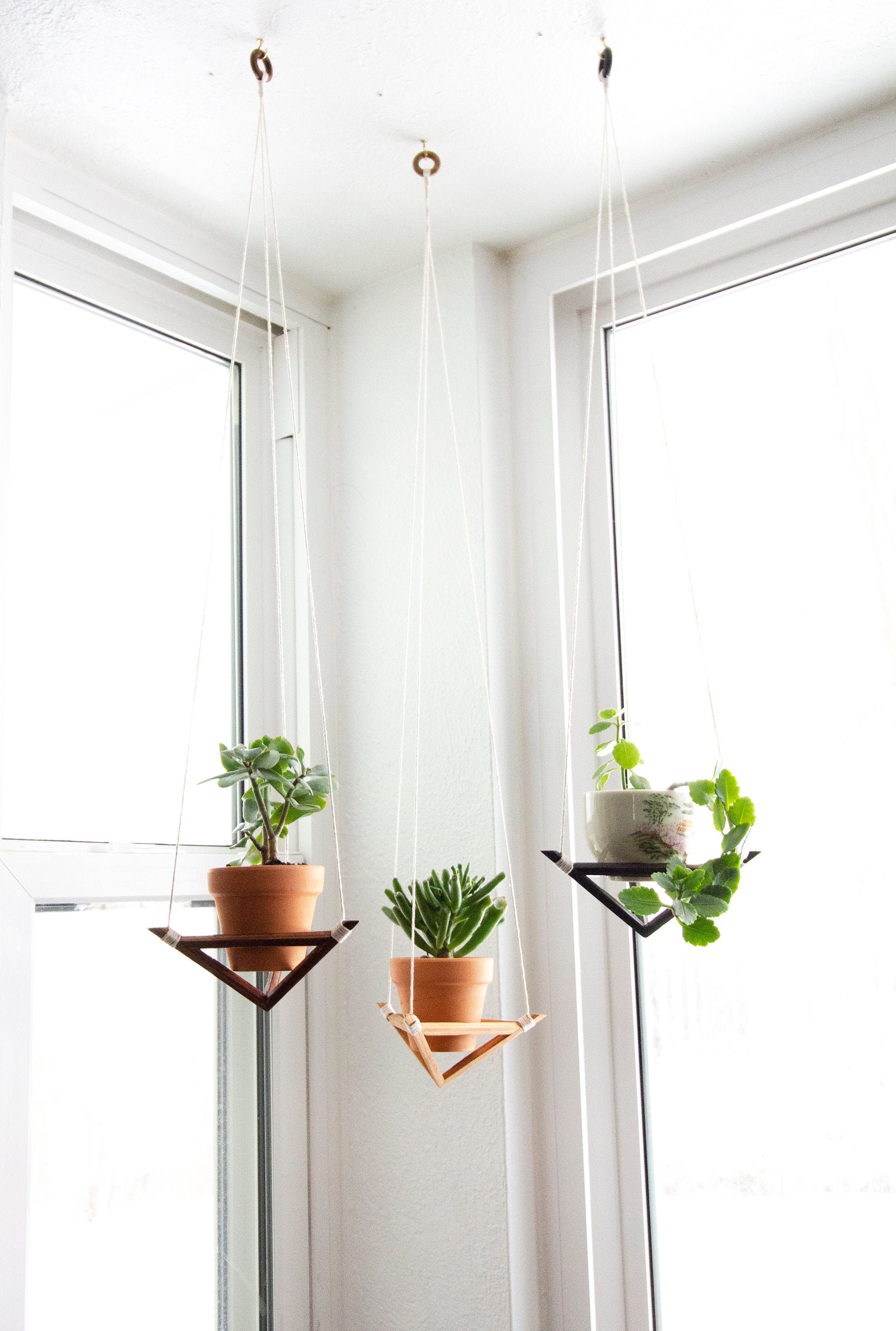 Small Wooden Plant Hanger Set of 2 Etsy