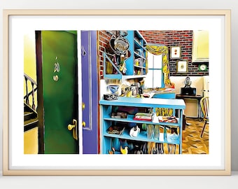 Friends TV Show Kitchen Inside illustration Joey,Chandler,Monica and Rachel
