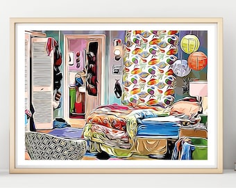 Big Bang theory TV Show Inside Penny bedroom illustration Sheldon, Leonard, Penny