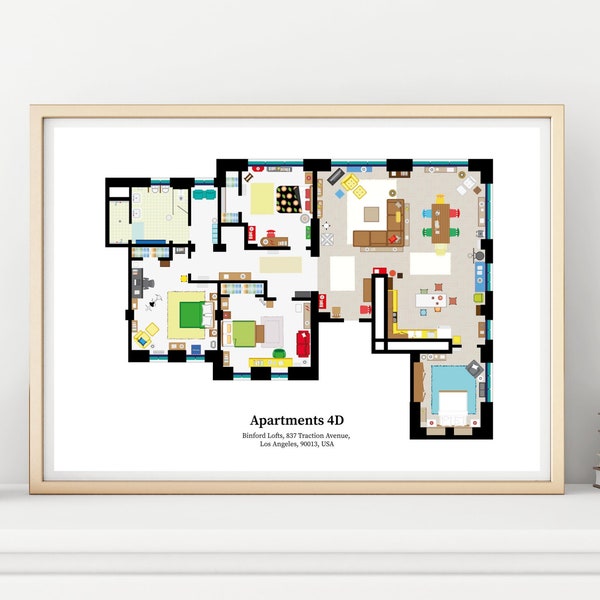 New Girl TV Show Apartment Floor Plan- Nouvelle fille Disposition de l’émission de télévision - Affiche New Girl