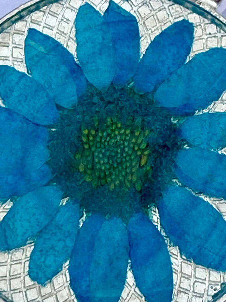 Pressed Blue Flower Jewelry Pendant