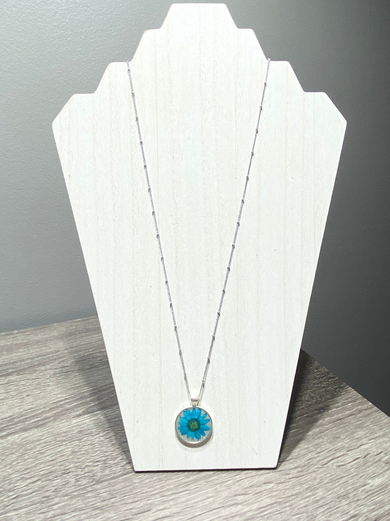 Pressed Blue Flower Jewelry Pendant