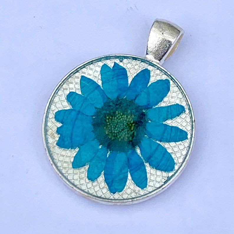 Pressed Blue Flower Jewelry Pendant