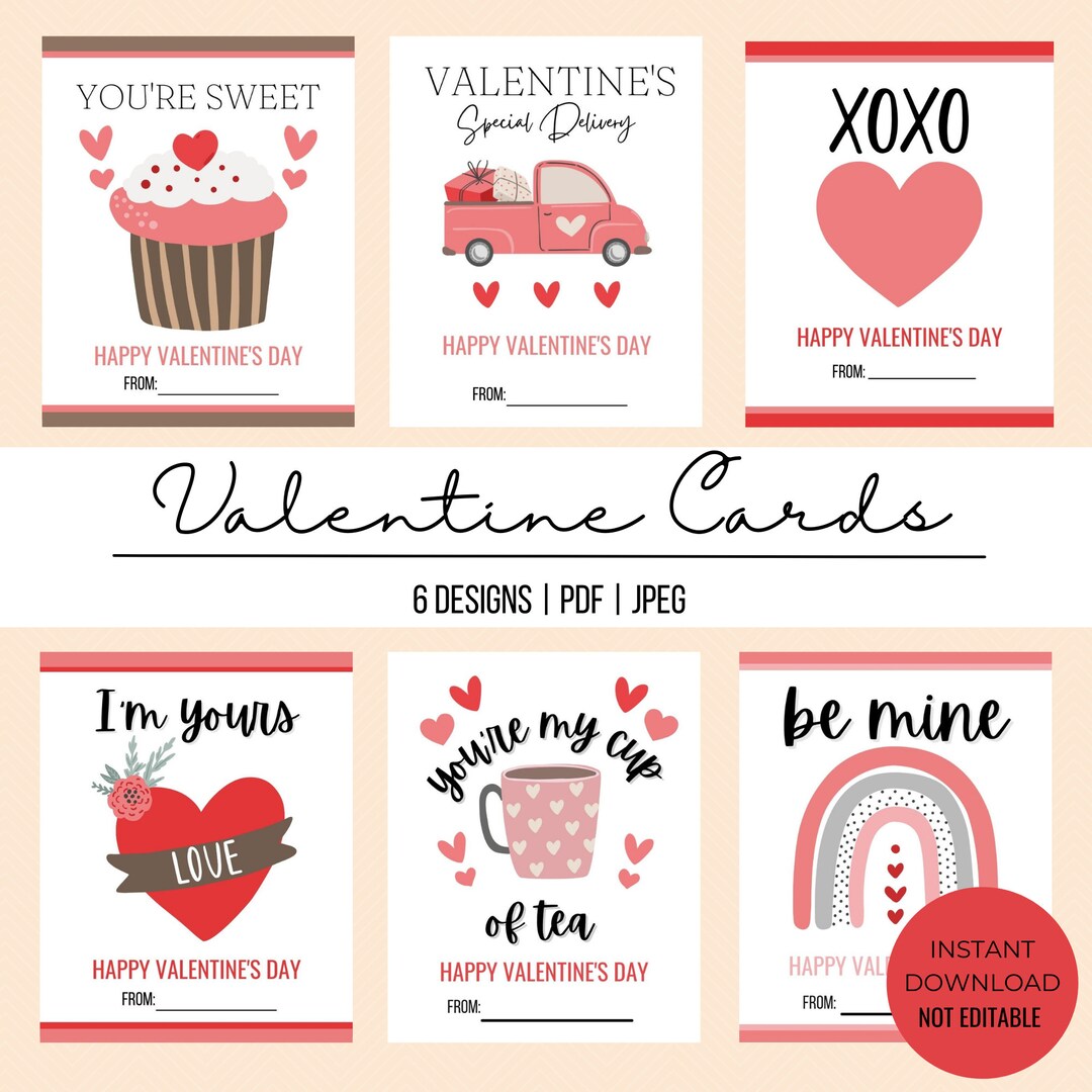 Classroom Valentines, Printable Valentine Cards for Kids, Children ...