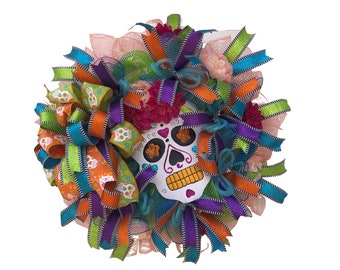 Day of the Dead Wreath, Dia de los muertos door hanger, Dia de los muertos flowers, Day of the Dead skull, Dia de los muertos skull