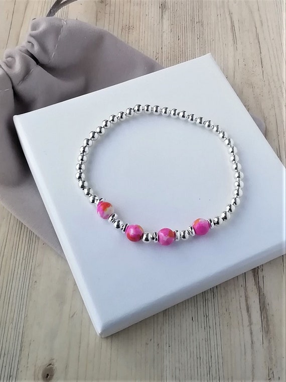 Bracelet perlé rose, bracelet perlé extensible, bracelet en argent  empilable, bracelets pour femmes, cadeau d'anniversaire pour elle, cadeau  pour soeur -  Canada