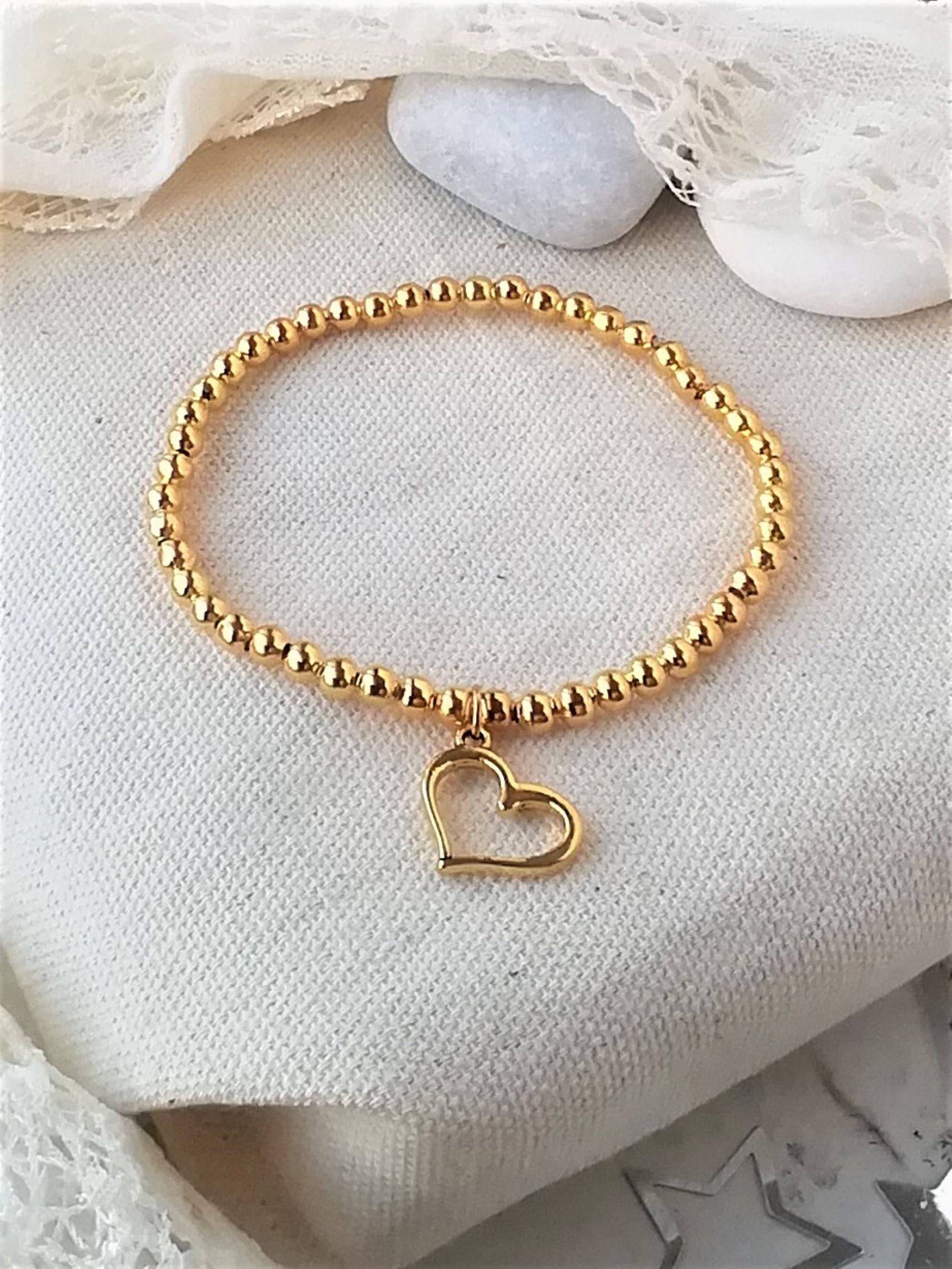 Gold Heart Bracelet Gold Heart Jewellery Gold Beaded Stretch Etsy
