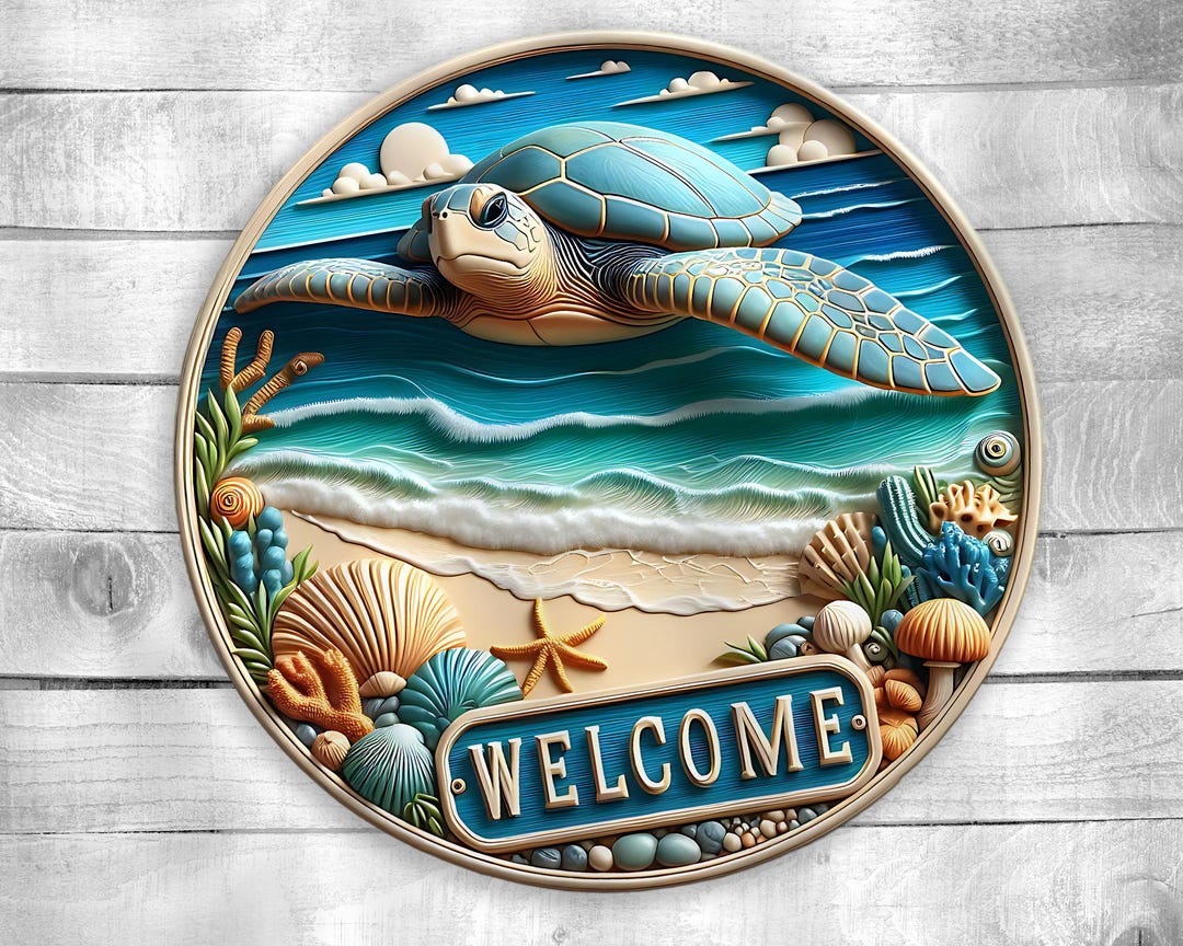 Beach Turtle Colorful Door Hanger - Bright Wooden Sign, Fun Home Decor ...