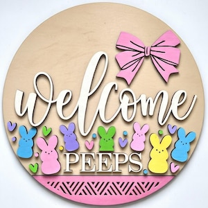Ostern - Willkommens-Hase guckt mit einem Schleifen-Türschild DiY | Türschild DiY | Türschild Kit | Malset | Boutique-Kit