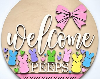 Easter - Welcome Bunny Peeps with a Bow Door Hanger DiY | Door Hanger DiY | Door Hanger Kit | Paint Kit | Boutique Kit