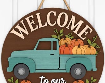 Herbst- Willkommen zu unserem Aufnäher Türschild DiY | Holz Türschild DiY | Türschild Kit | Malset | Ferien Kit