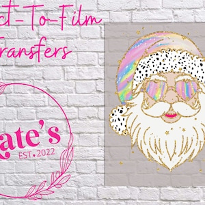 Ready to Press DTF Transfer Iridescent Santa, Direct-To-Film, DIY, Christmas