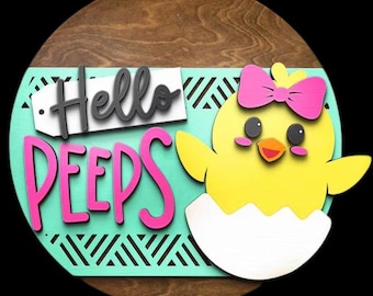 Easter- Hello Peeps one chick Door Hanger DiY | Door Hanger DiY | Door Hanger Kit | Paint Kit | Boutique Kit