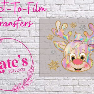 Ready to Press DTF Transfer Iridescent Reindeer, Direct-To-Film, DIY, Christmas