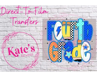 Ready to Press DTF Transfer | Back To School Retro Blue Grade Level - Blue,Retro,Boy,Cute,Trendy