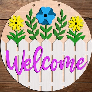 Willkommen Zaun und Blumen Türschild DiY | Türschild DiY | Türschild Kit | Malset | Boutique-Kit