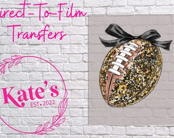 Ready to Press DTF Transfer | Black and Gold Football Faux Sequin, Football, GameDay, Direct-To-Film