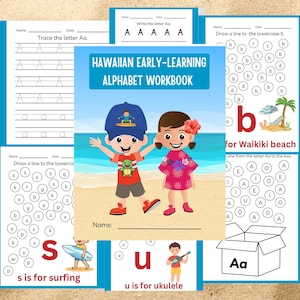 108 pages Hawaiian Alphabet Workbook ABC Letter Tracing & Coloring (PDF) Learning Resource Preschool Activity Educational Hawaii Cultural