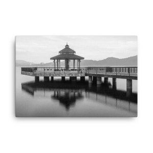 Sun Moon Lake in Taiwan at sunrise, black and white canvas